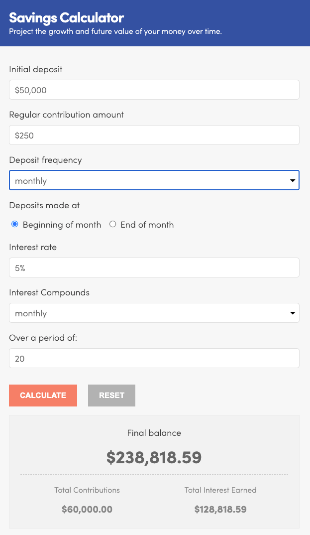 savings calculator made with WordPress calculator plugins