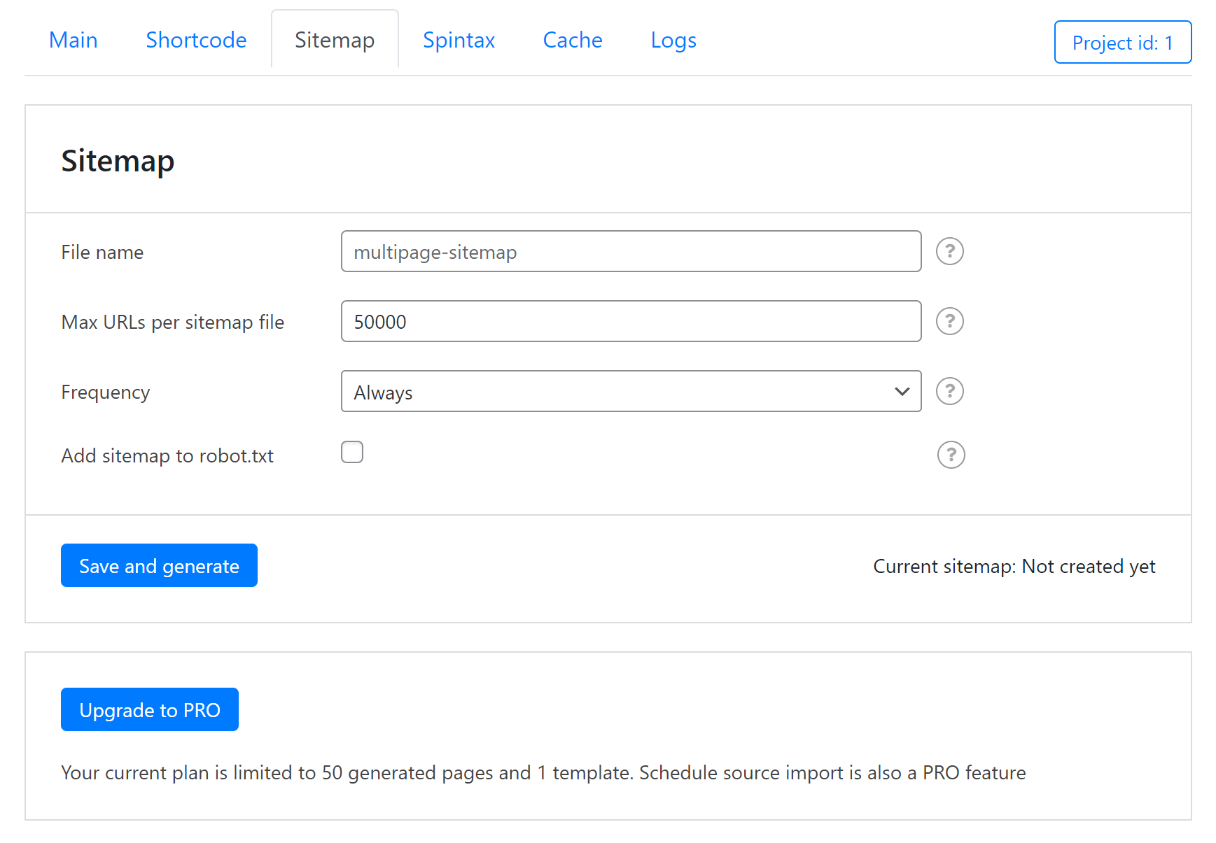The sitemap tab, the final task in the WordPress bulk create pages process.
