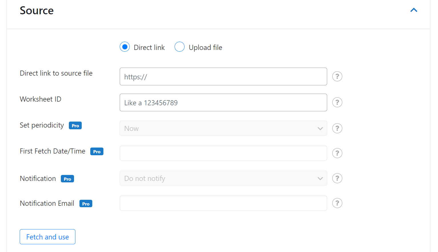 An example of Multiple Page Generator's source upload options.
