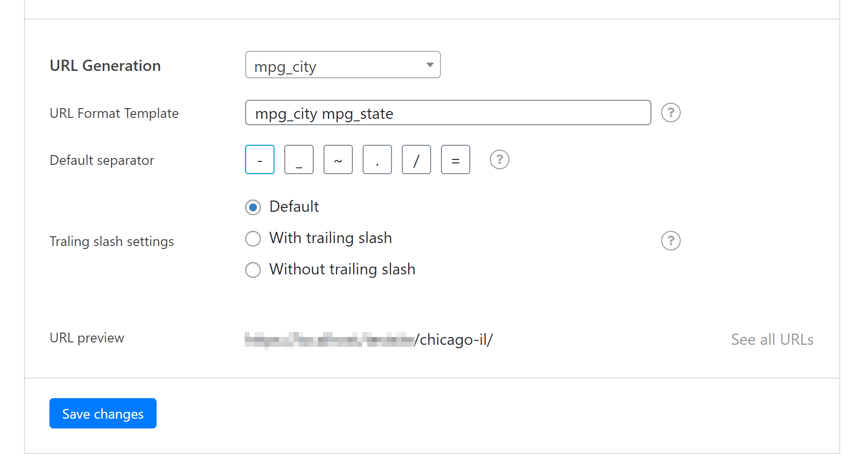 An example of Multiple Page Generator's URL creation screen, an easy way to streamline the WordPress bulk create page process.
