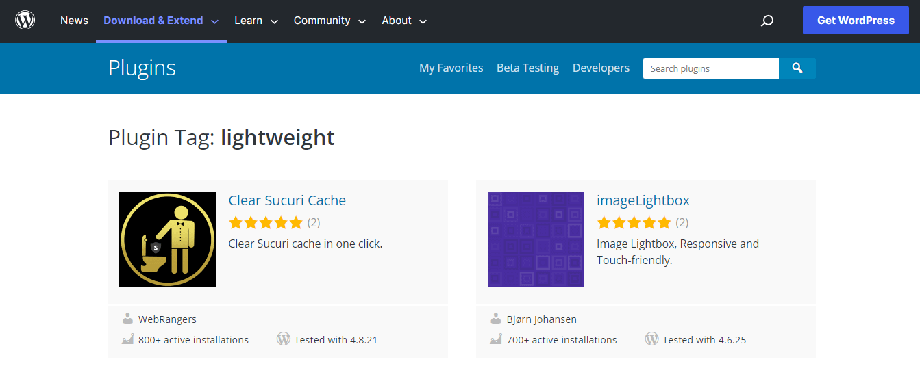 Looking for lightweight plugins in WordPress.