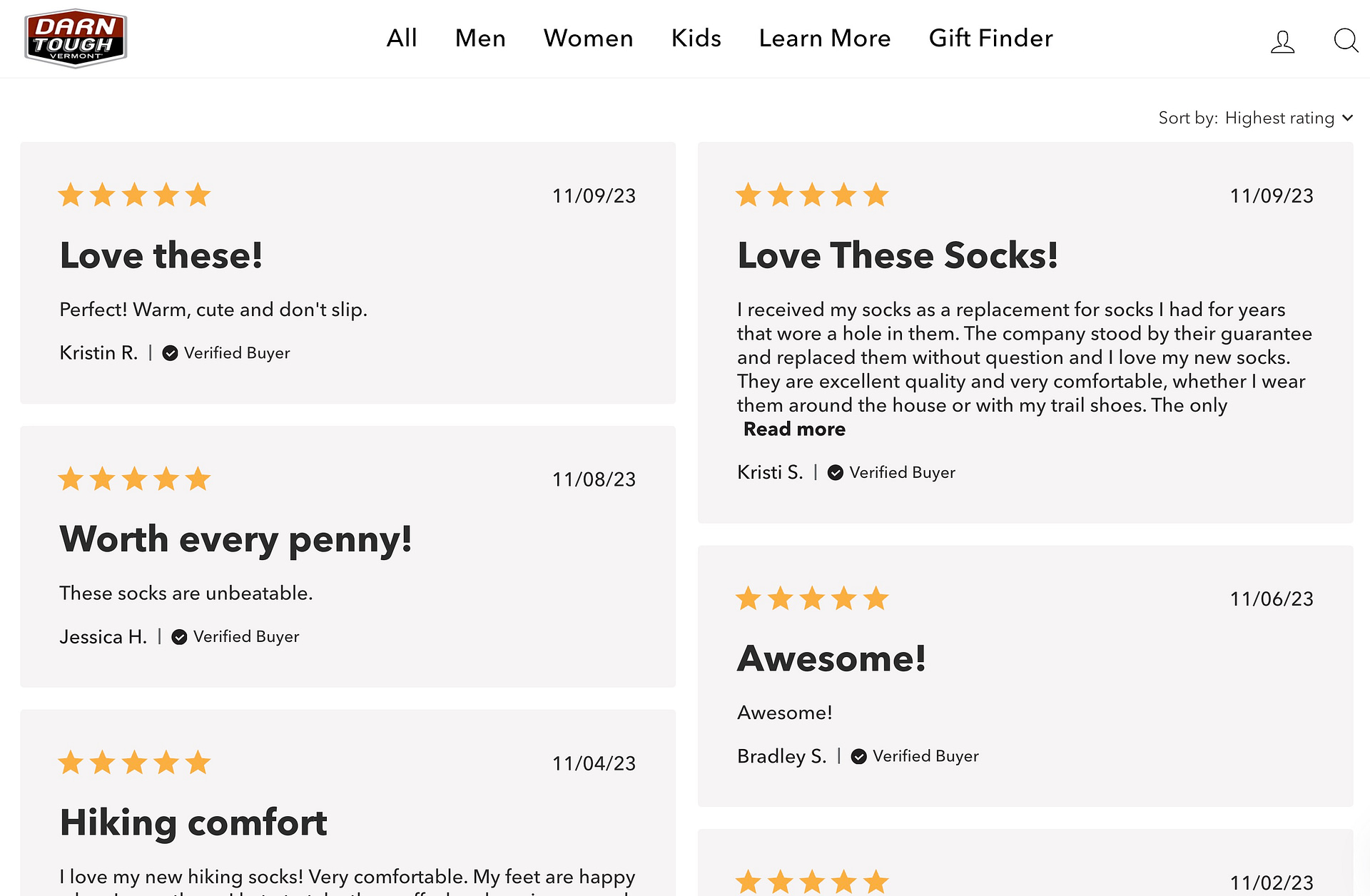 Darn Tough website reviews.