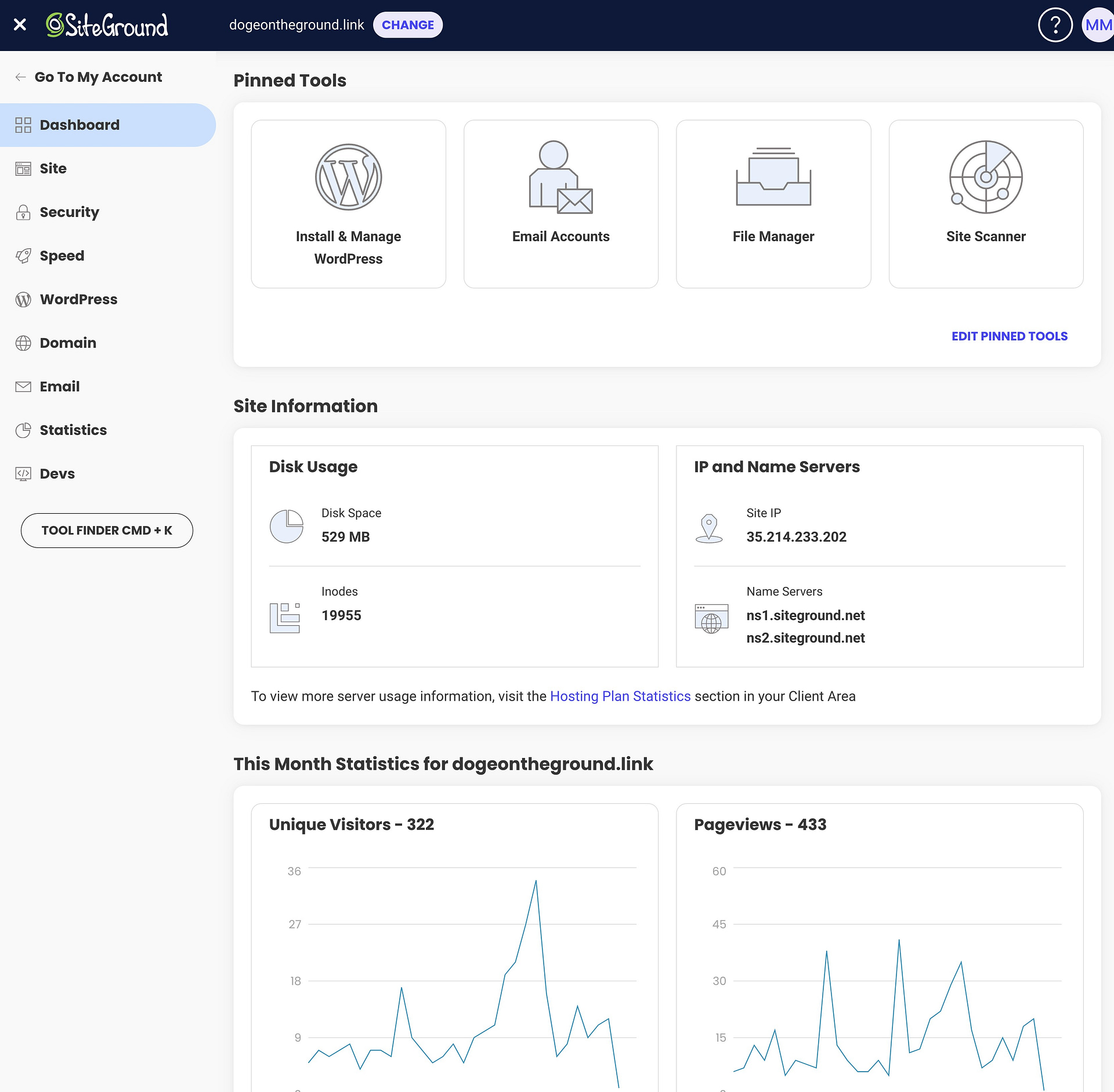 SiteGround Site Tools dashboard.