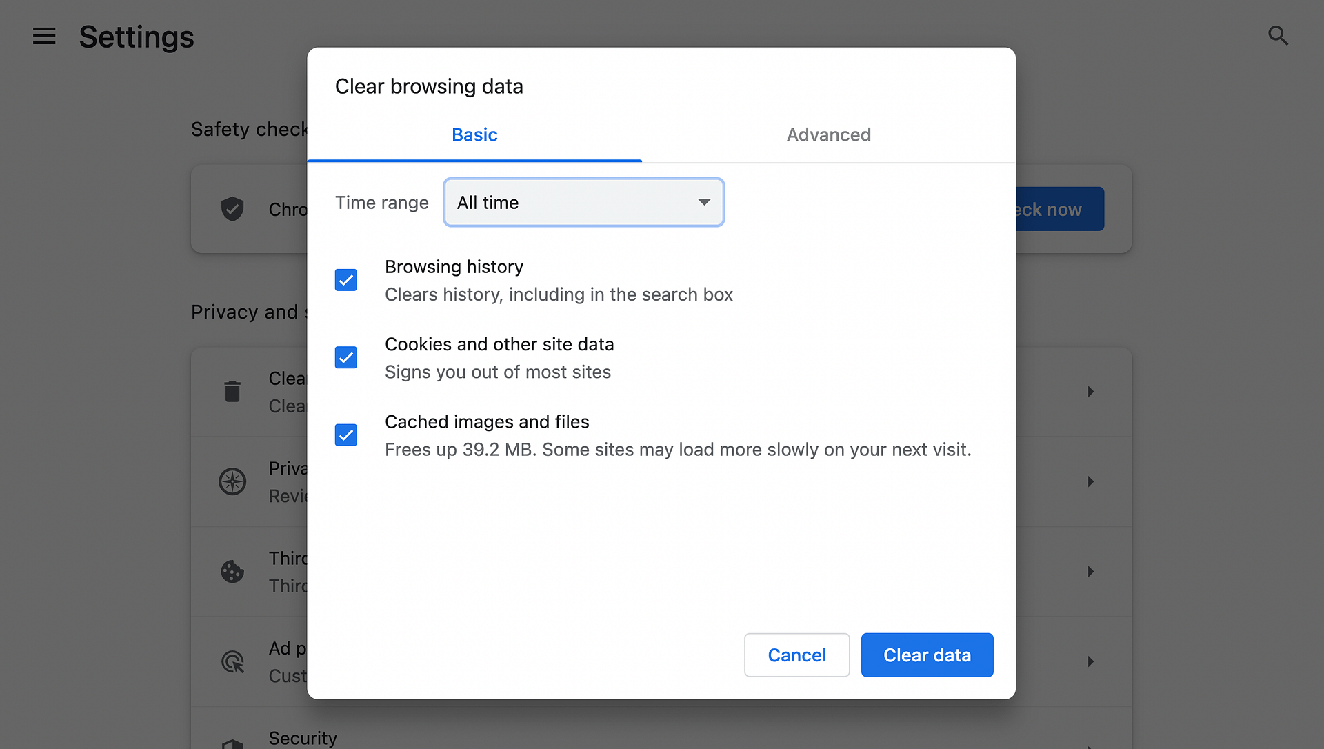 Clearing browser data in Chrome to resolve the WordPress 403 Forbidden error.