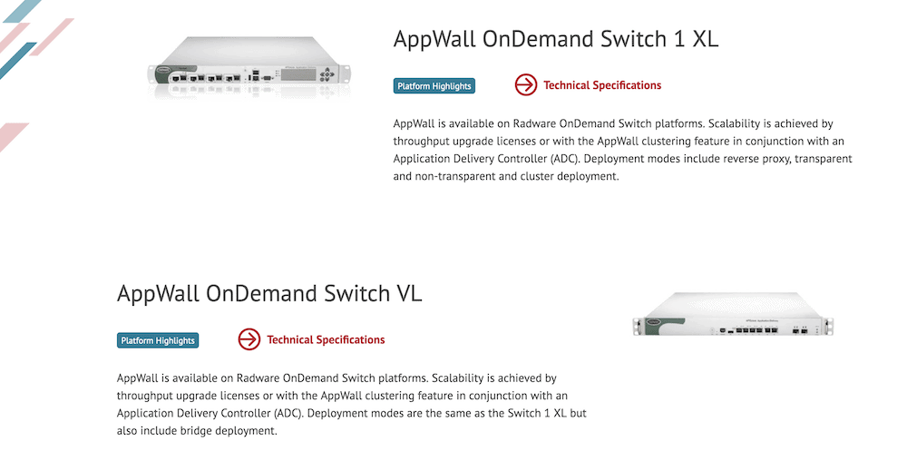 The Radware website showing hardware WAF units - helps with how to stop a ddos attack.