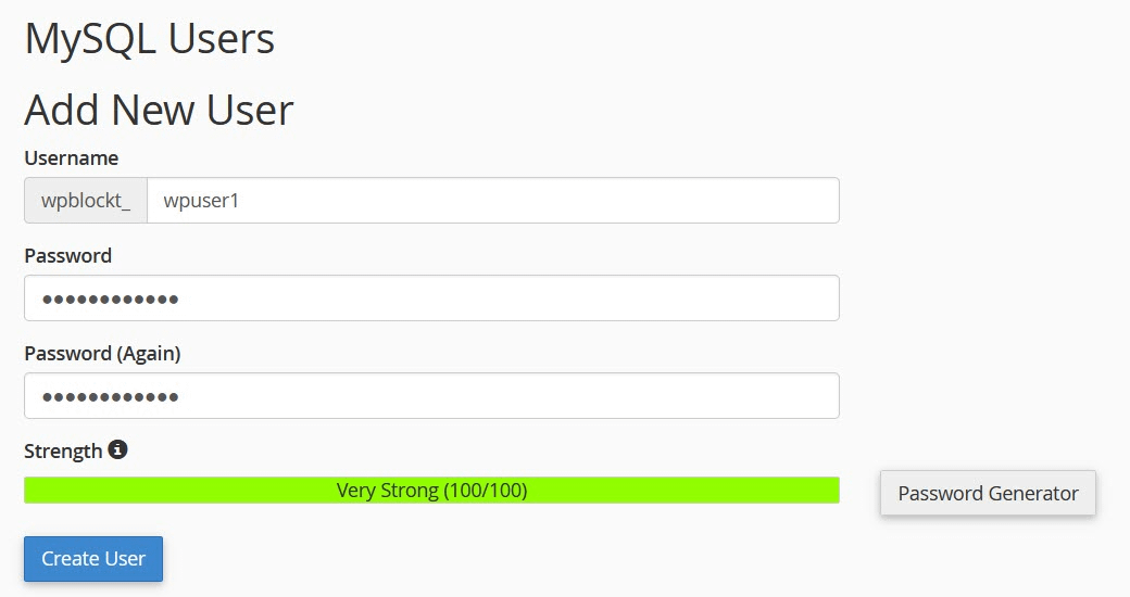 MySQL Users Add New User