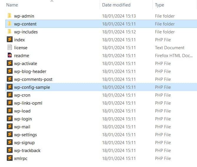 Delete the wp-content folder and wp-config-sample file