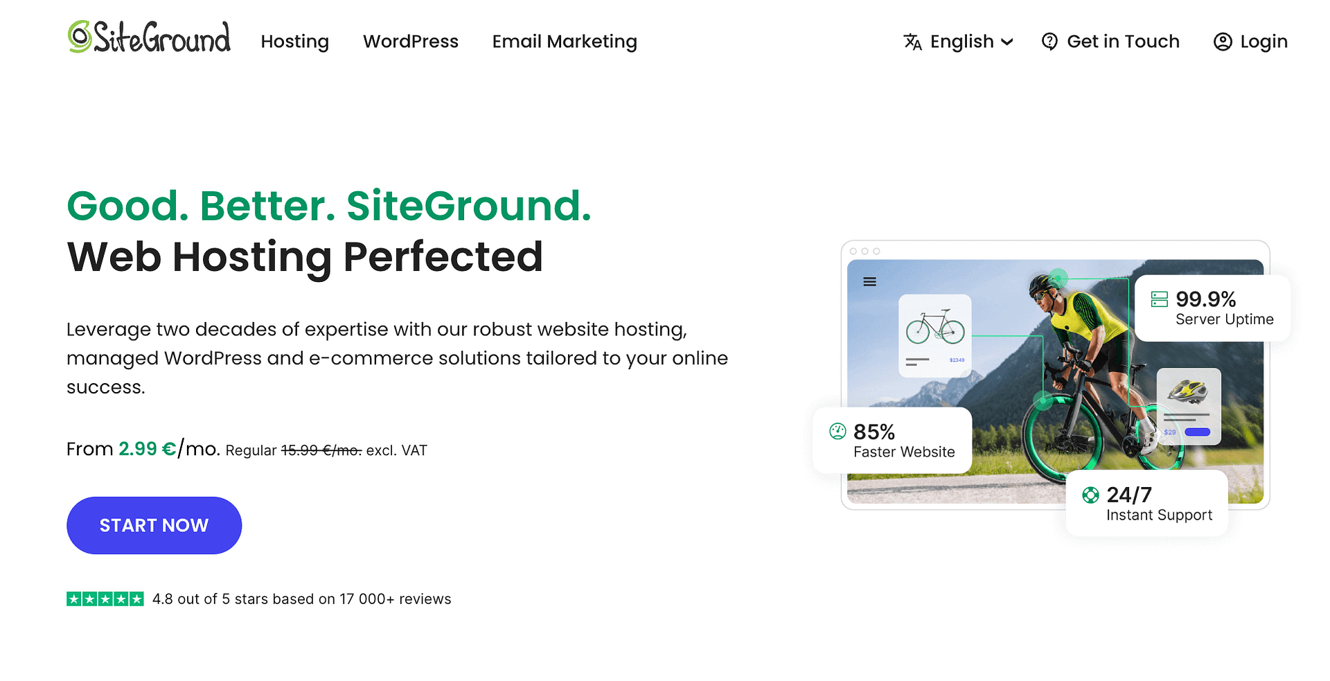 The Siteground home page.