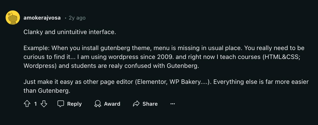 Gutenberg opinion on terrible usability 3
