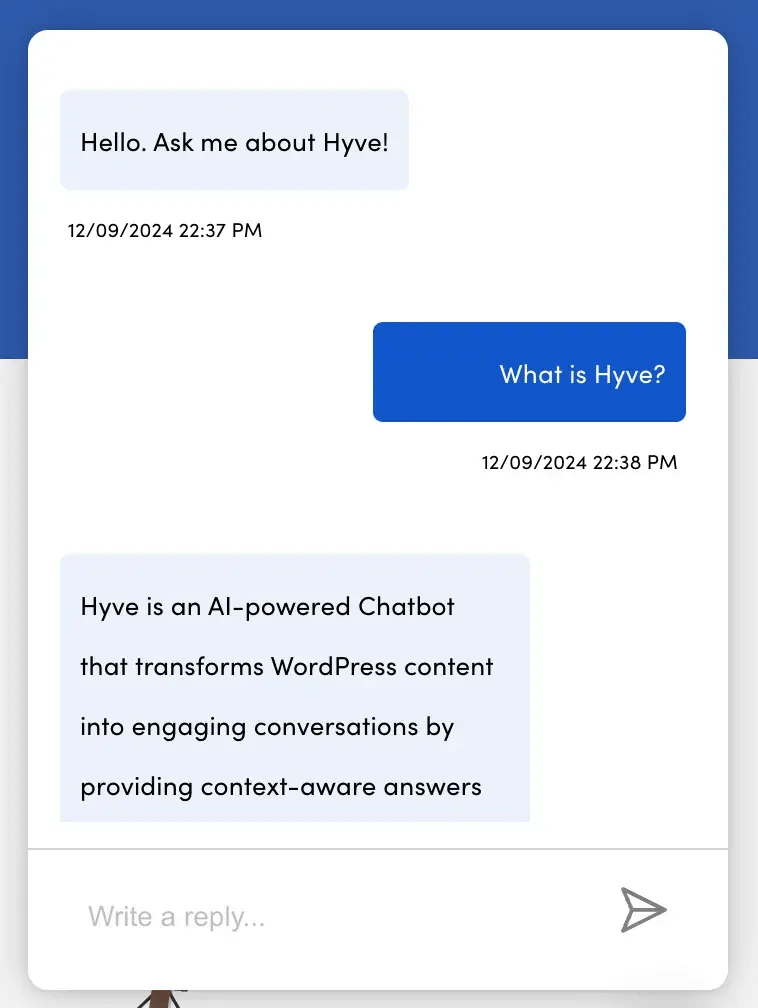 Hyve GPT-powered chatbot screenshot