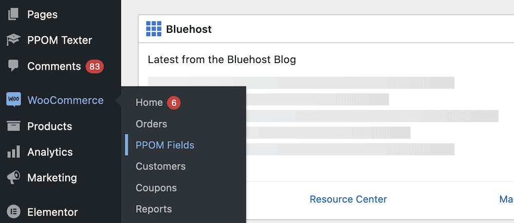 The WooCommerce > PPOM Fields link.
