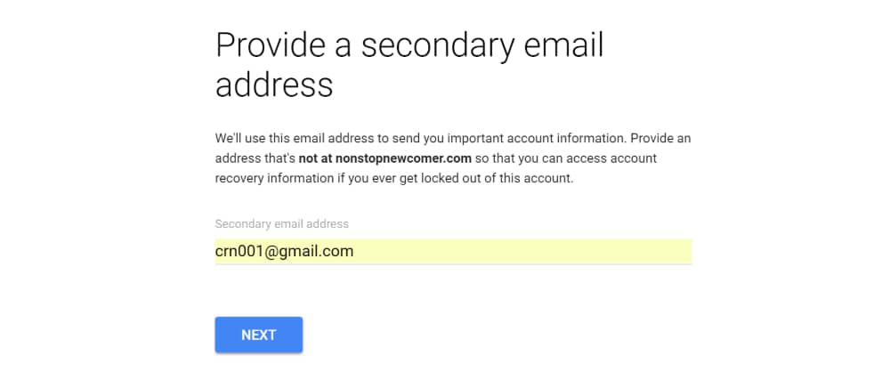 Enter secondary email.