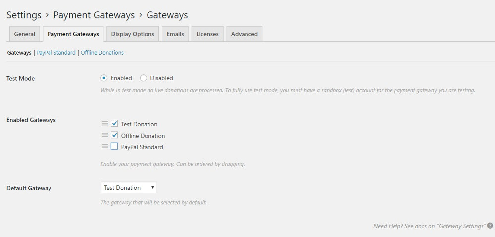 Settings: Payment Gateways - gateway