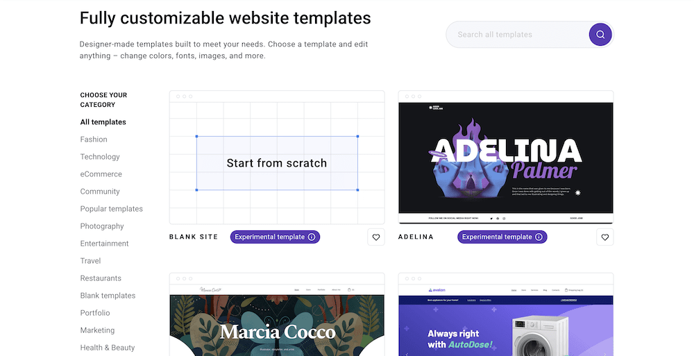 Zyro's template library.