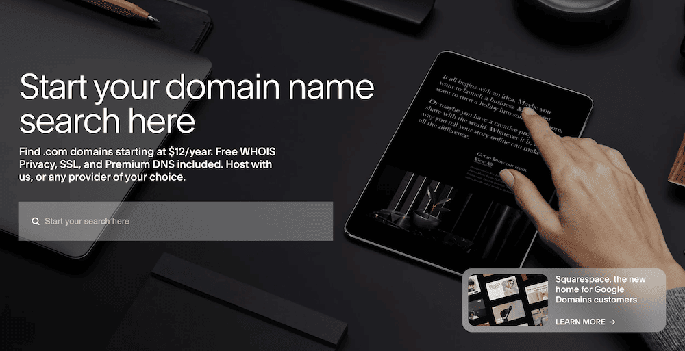 Squarespace Domains domain search page.