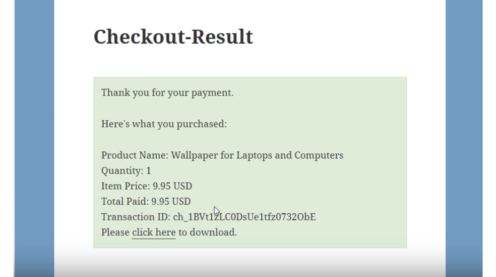 Stripe Payments - Checkout result