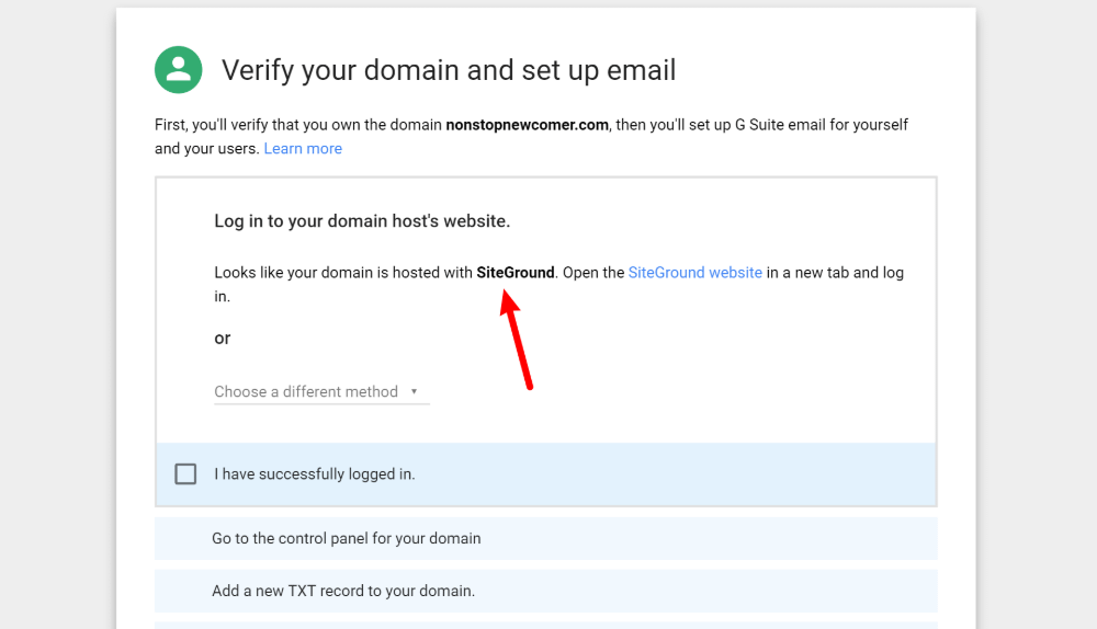 Verify domain ownership.