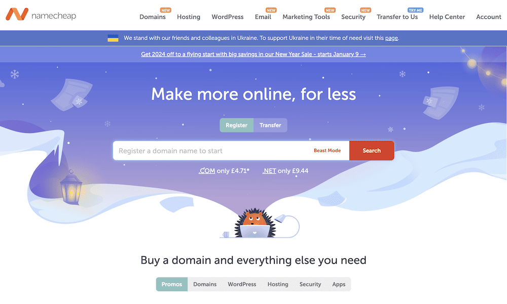 The Namecheap UK home page.