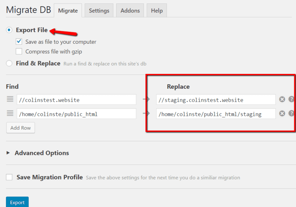 How to create WordPress staging site db 1.