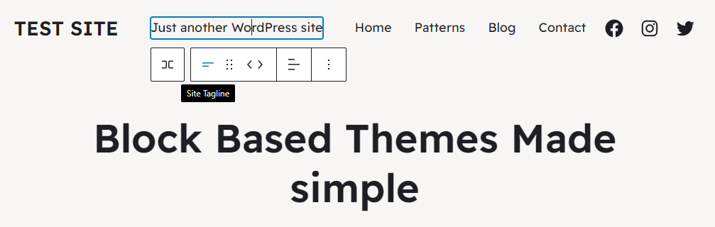 The Site Tagline block in the Site Editor.