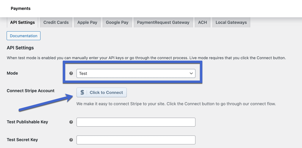 click to connect for WooCommerce Stripe