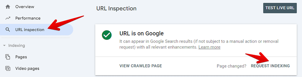 URL inspection tool in Google Search Console