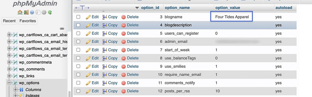 the option value is changed
