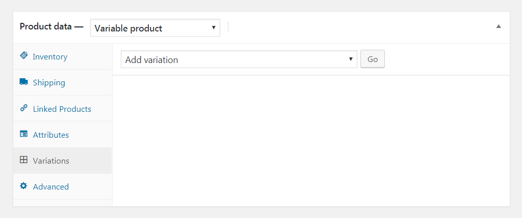 The WooCommerce Variations tab.