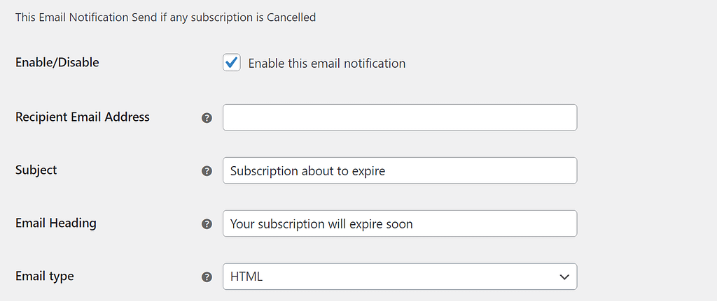 Configuring a notification about a subscription that's about to expire.