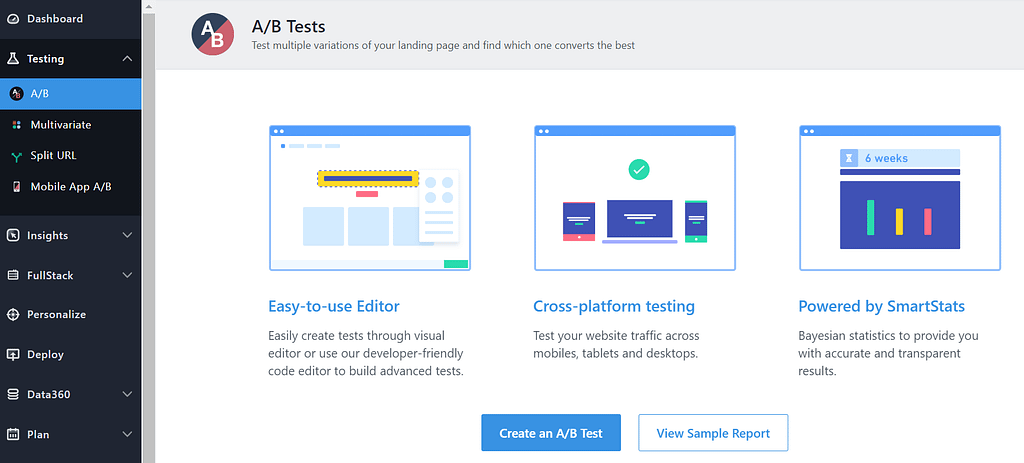 create a/b test with VWO tool