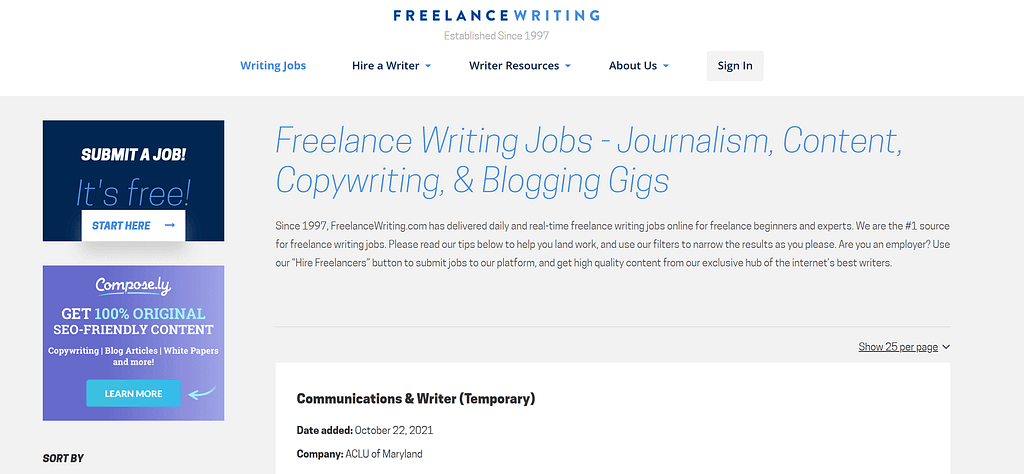 Доска объявлений Freelancewriting.com