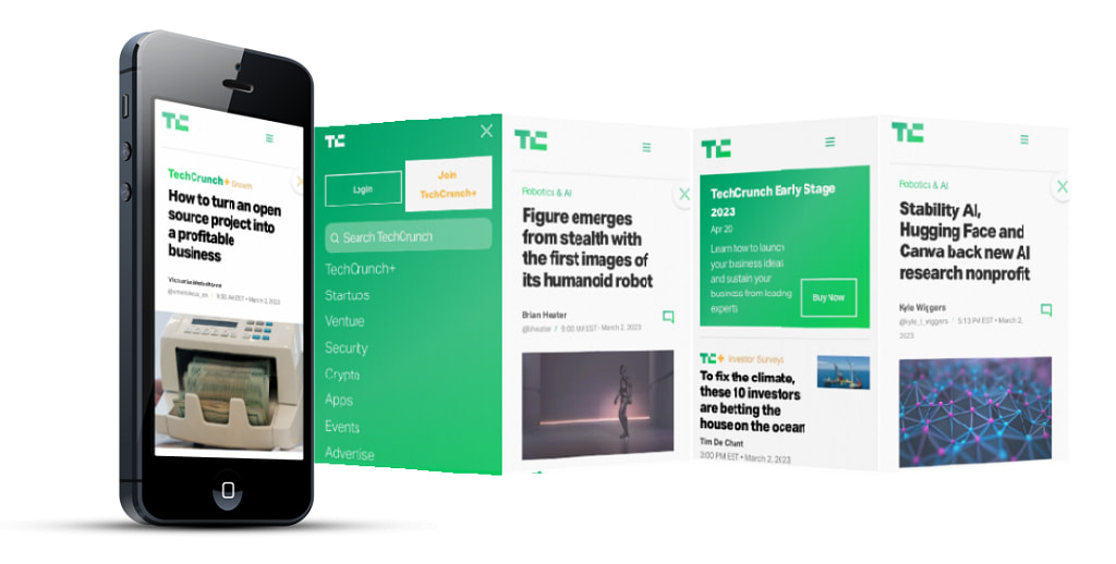 TechCrunch is an example of a mobile-responsive WordPress website