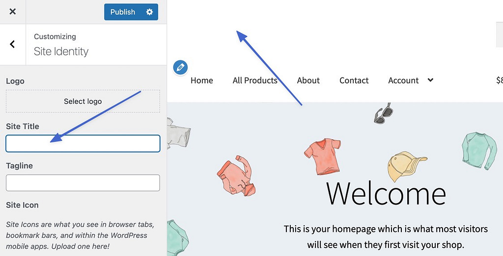 how to change WordPress site title and just leave it blank