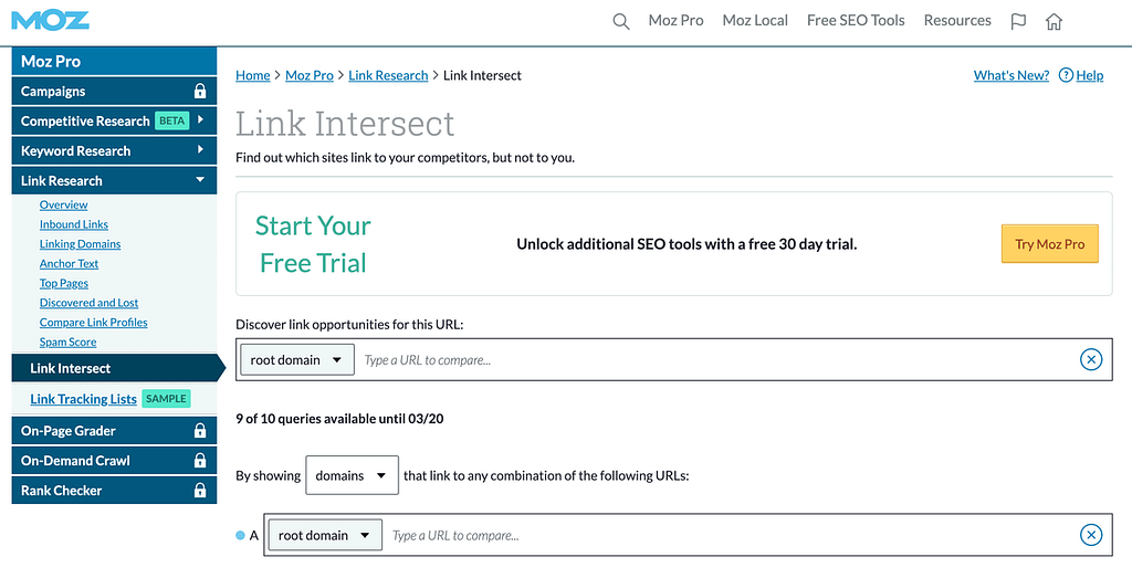 Moz's Link Intersect tool