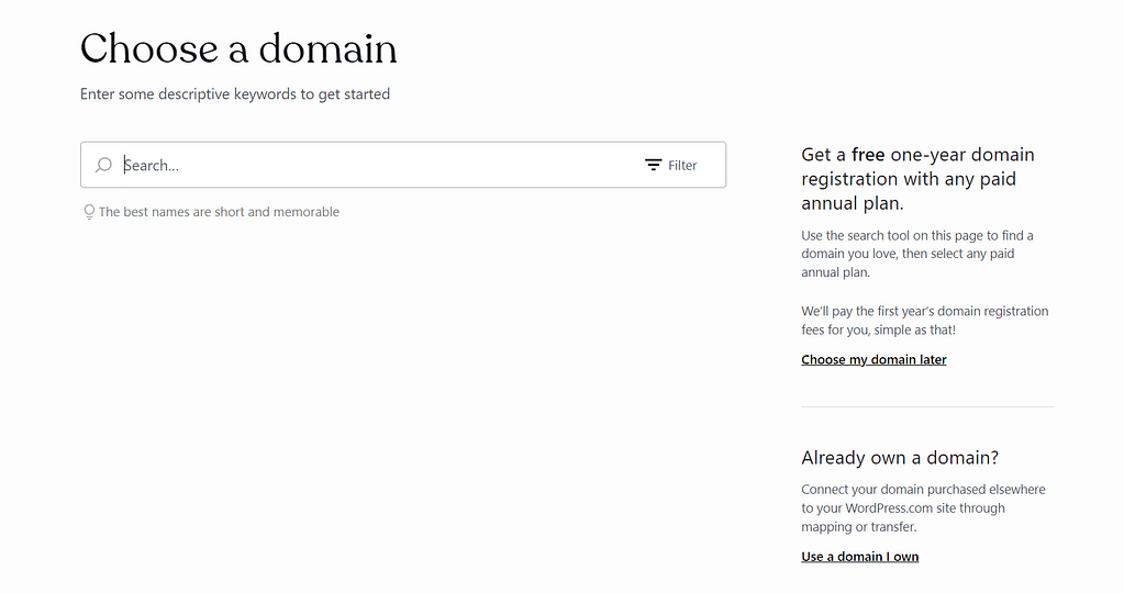 wordpress.com sign up - choose domain