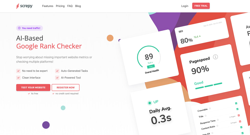 Screpy has the best AI tools for website auditing and SEO