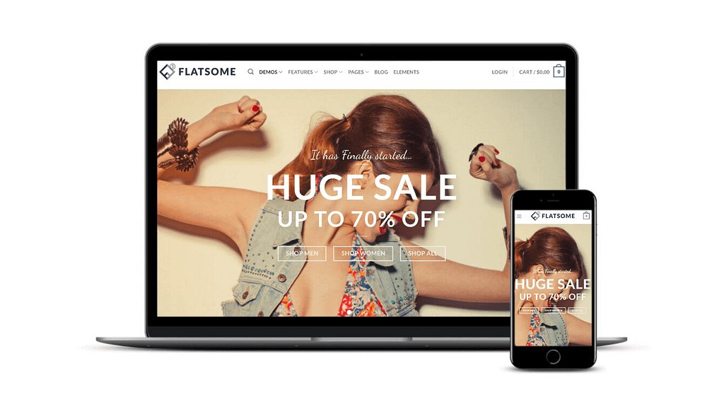 The Flatsome theme on desktop and mobile.