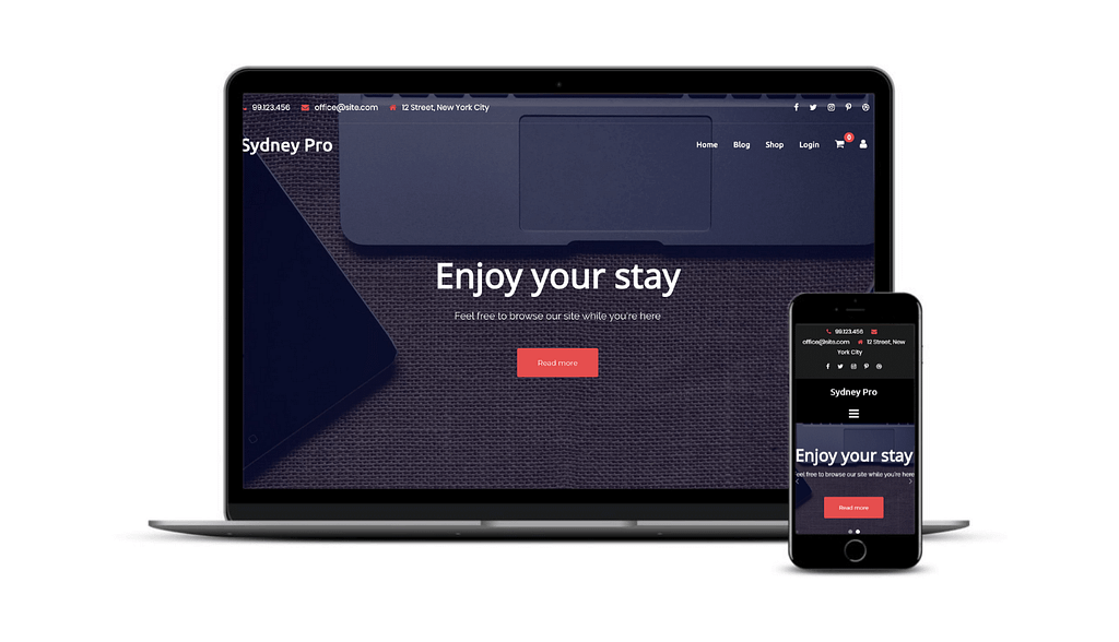 The Sydney Pro theme on desktop and mobile.