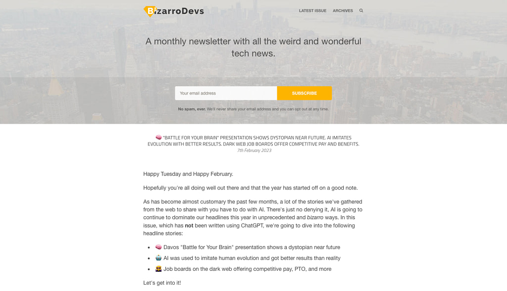 BizzaroDevs is a great blog newsletter example
