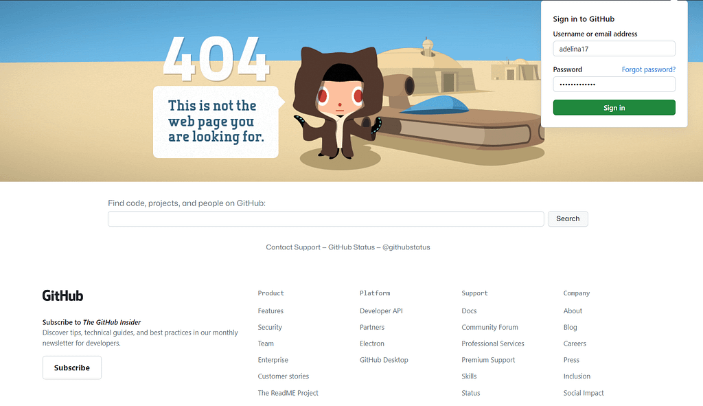 what is 404 page - github example
