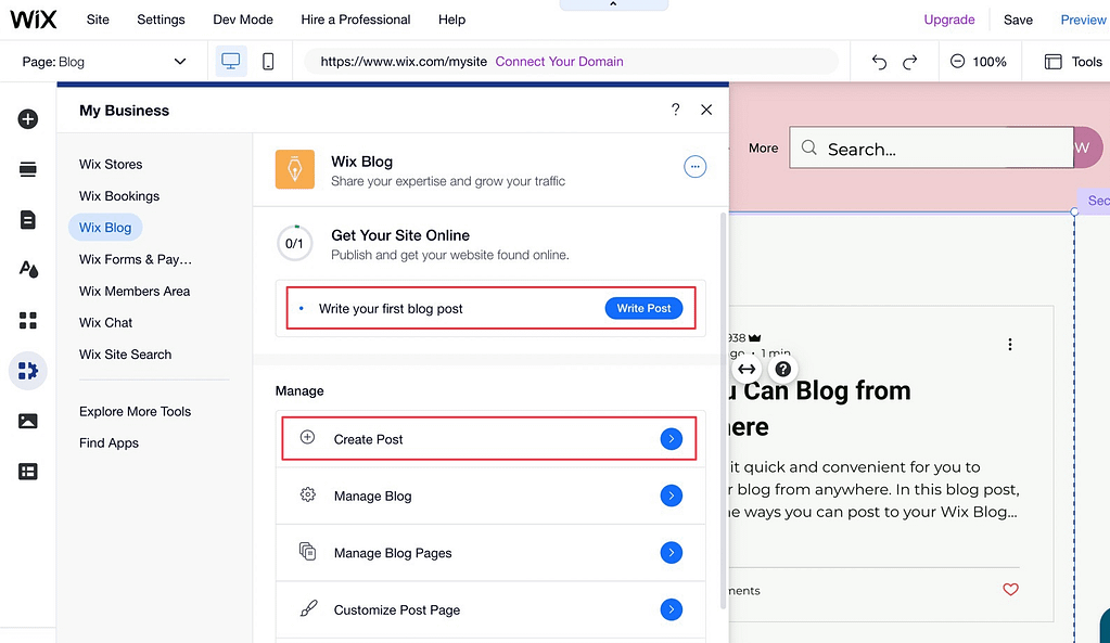 Clicking the Create Post button to design the blog post
