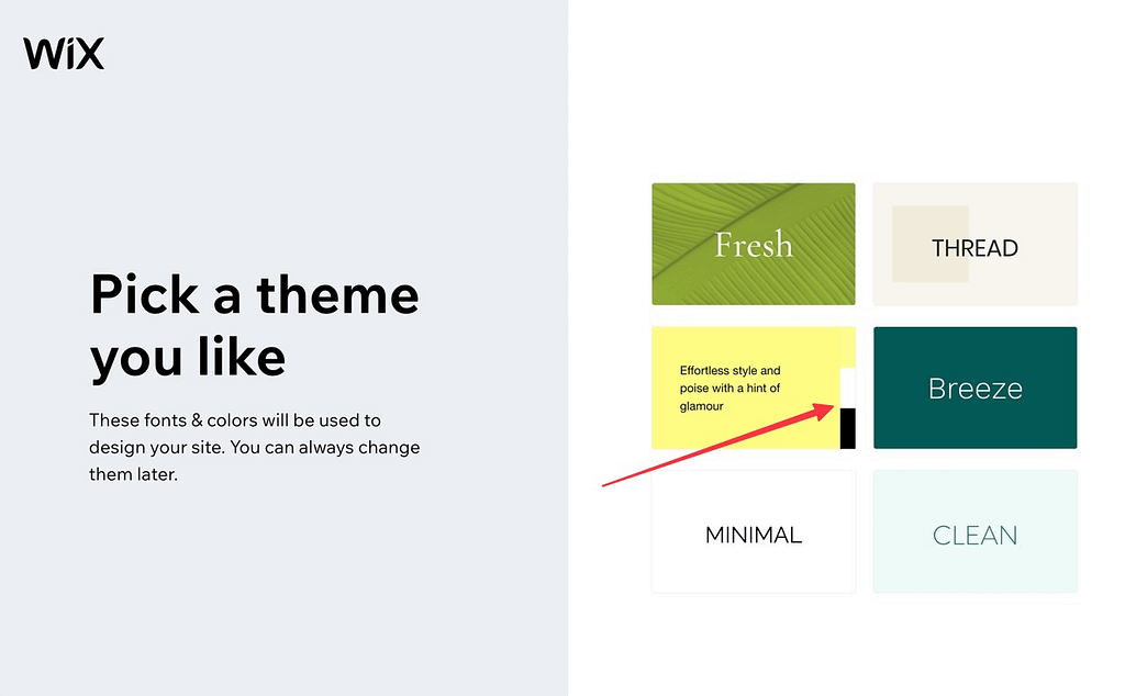 Picking a color theme in Wix