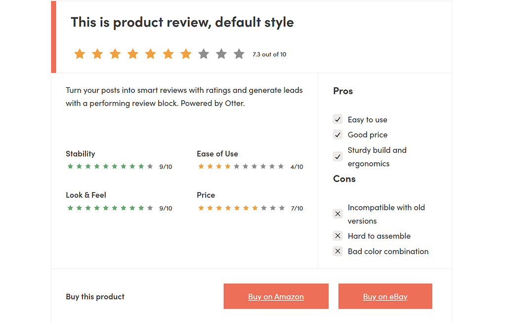 A review box example from the Otter Blocks plugin.