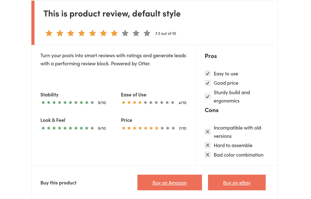 A review box example from the Otter Blocks plugin.