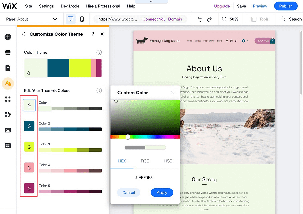 add new colors in Wix