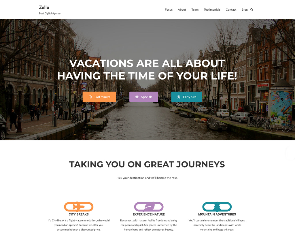 Pre-built travel themed website offered by Neve.