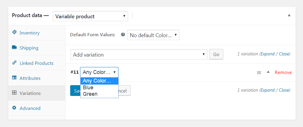 Adding WooCommerce variations.