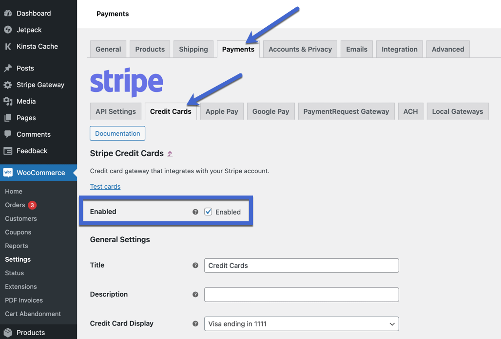 enable WooCommerce Stripe