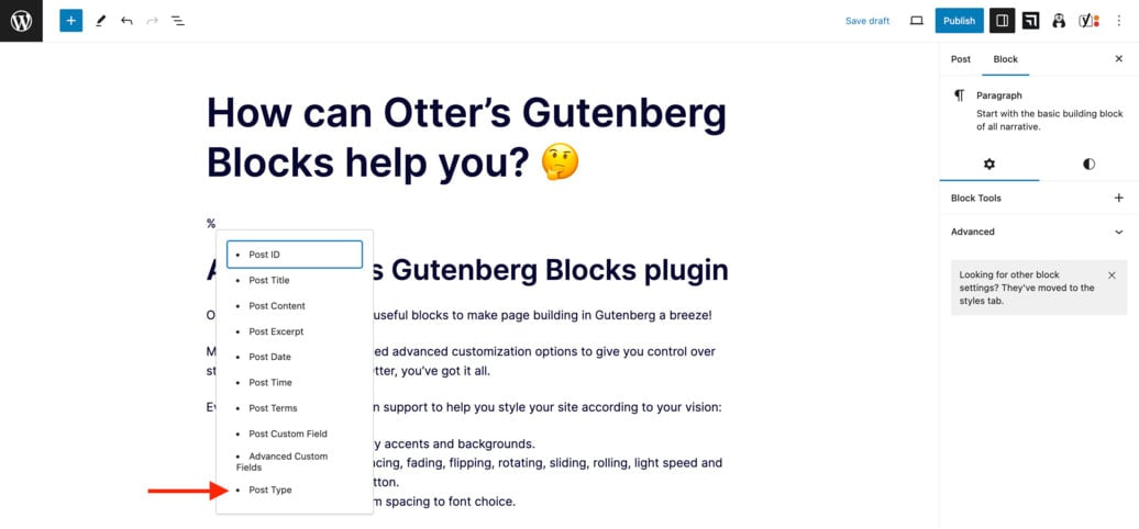 The first step when inserting dynamic values inside the Gutenberg Block Editor.