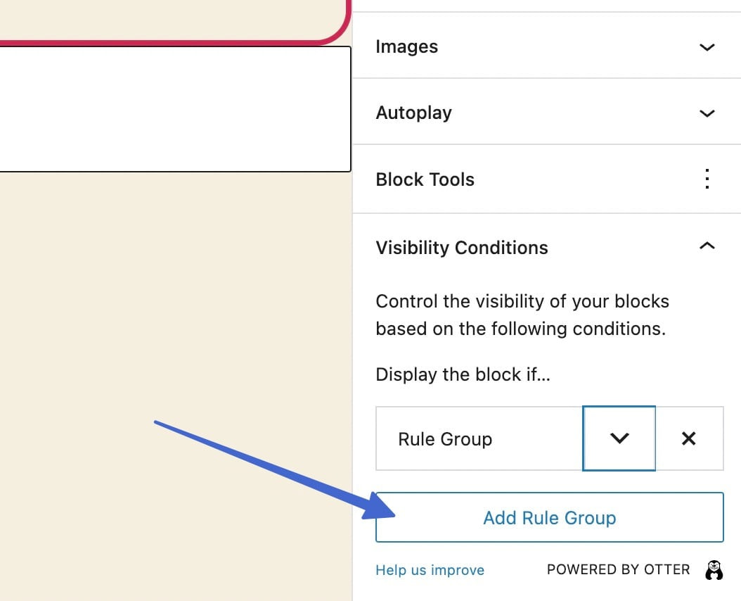 Adding a rule group for a WordPress slider